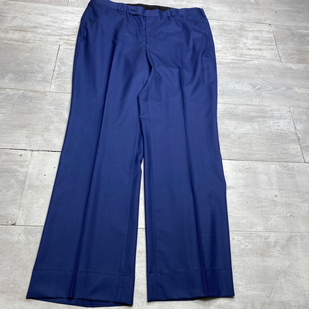 Oxxford Clothes Dress Pants Mens 36x32 Royal Blue Wool Flat Front Trousers